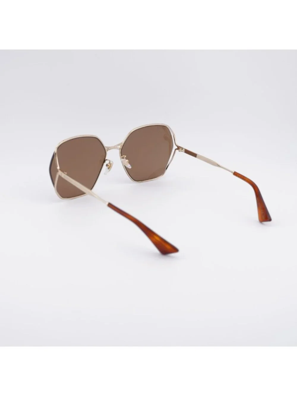 Gucci GG0818SA 002 Sunglasses Gold Geometric Frame, Brown Lenses